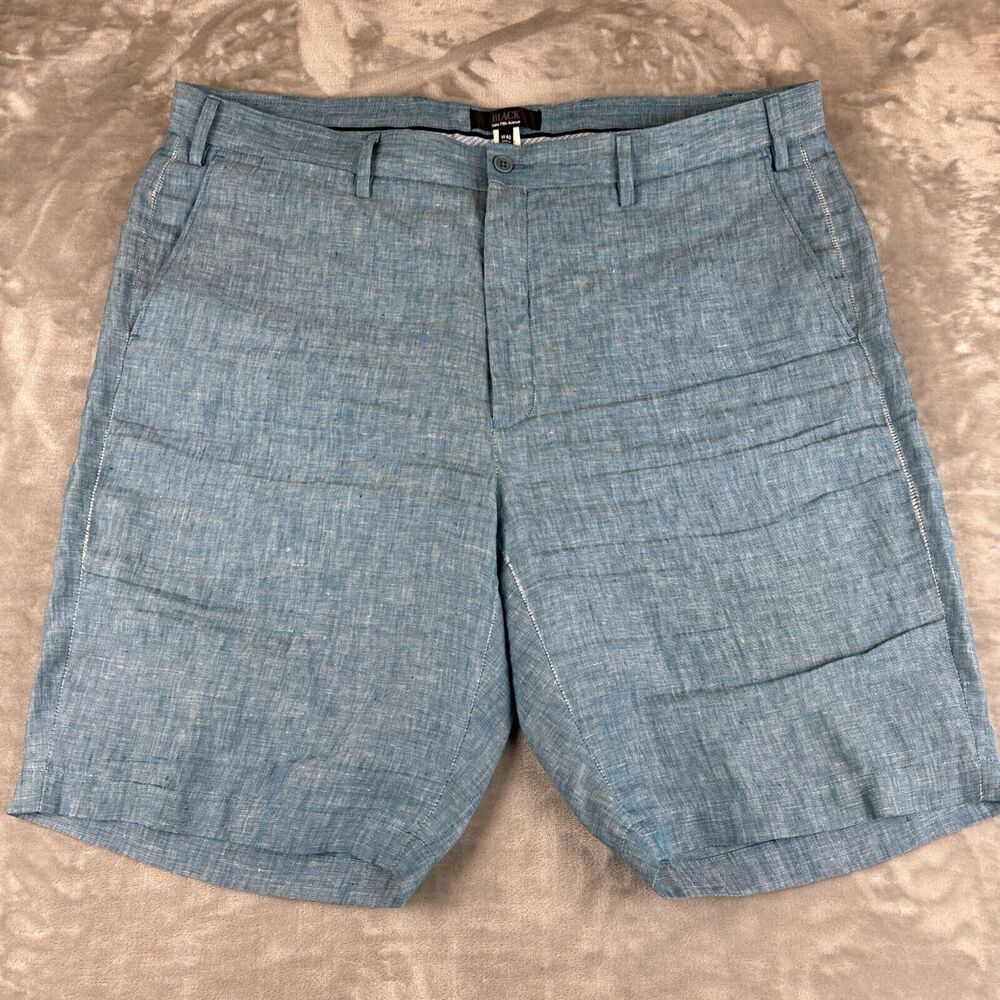 Black by Saks Fifth Avenue Men's Linen Shorts Size‎ W40 Flat Front Blue (0710)